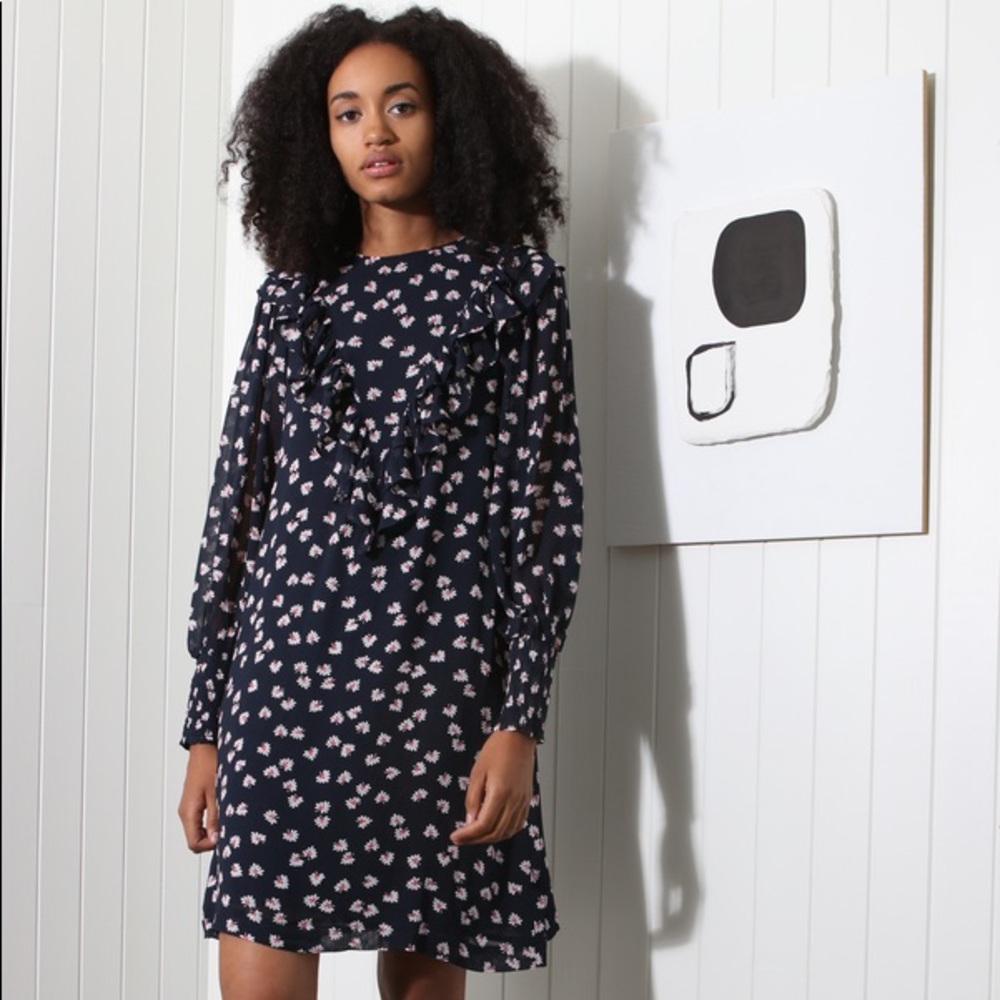 NWT GANNI ROMETTY GEORGETTE DRESS - TOTAL ECLIPSE
